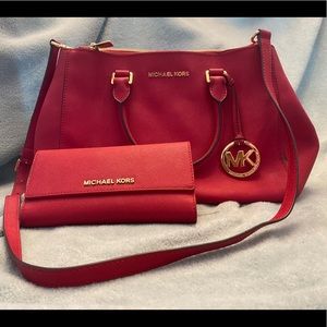 Michael Kors red purse with wallet